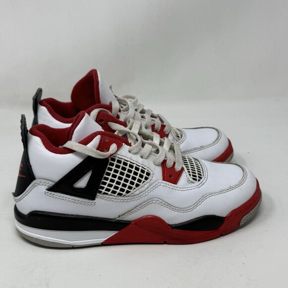 Nike Air Jordan 4 Retro OG PS Sneakers Boys Girls Size 13C Fire Red BQ7669-160 - Picture 1 of 16